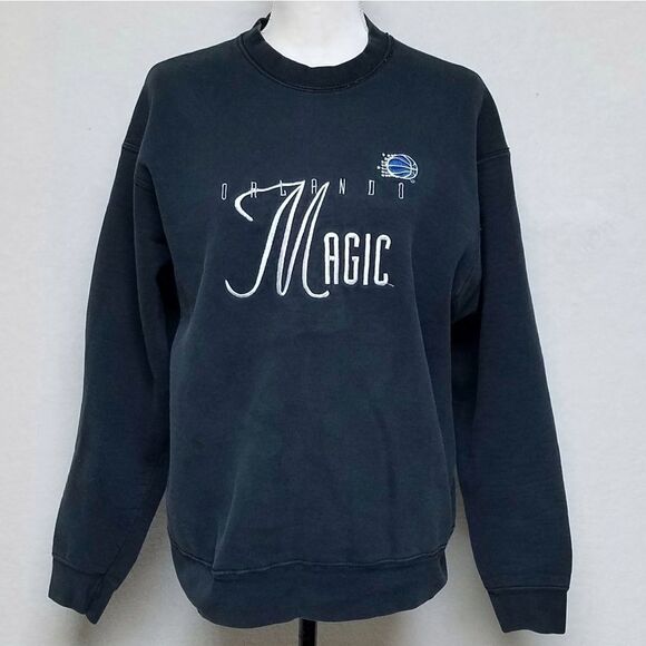 VINTAGE 1980s Front Row Orlando Magic Black Printed USA Made Warm Sweatshirt Med - Picture 6 of 14
